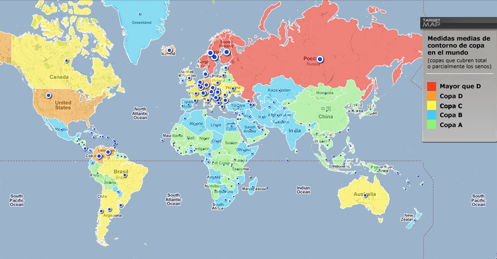 Países según las medidas de pecho